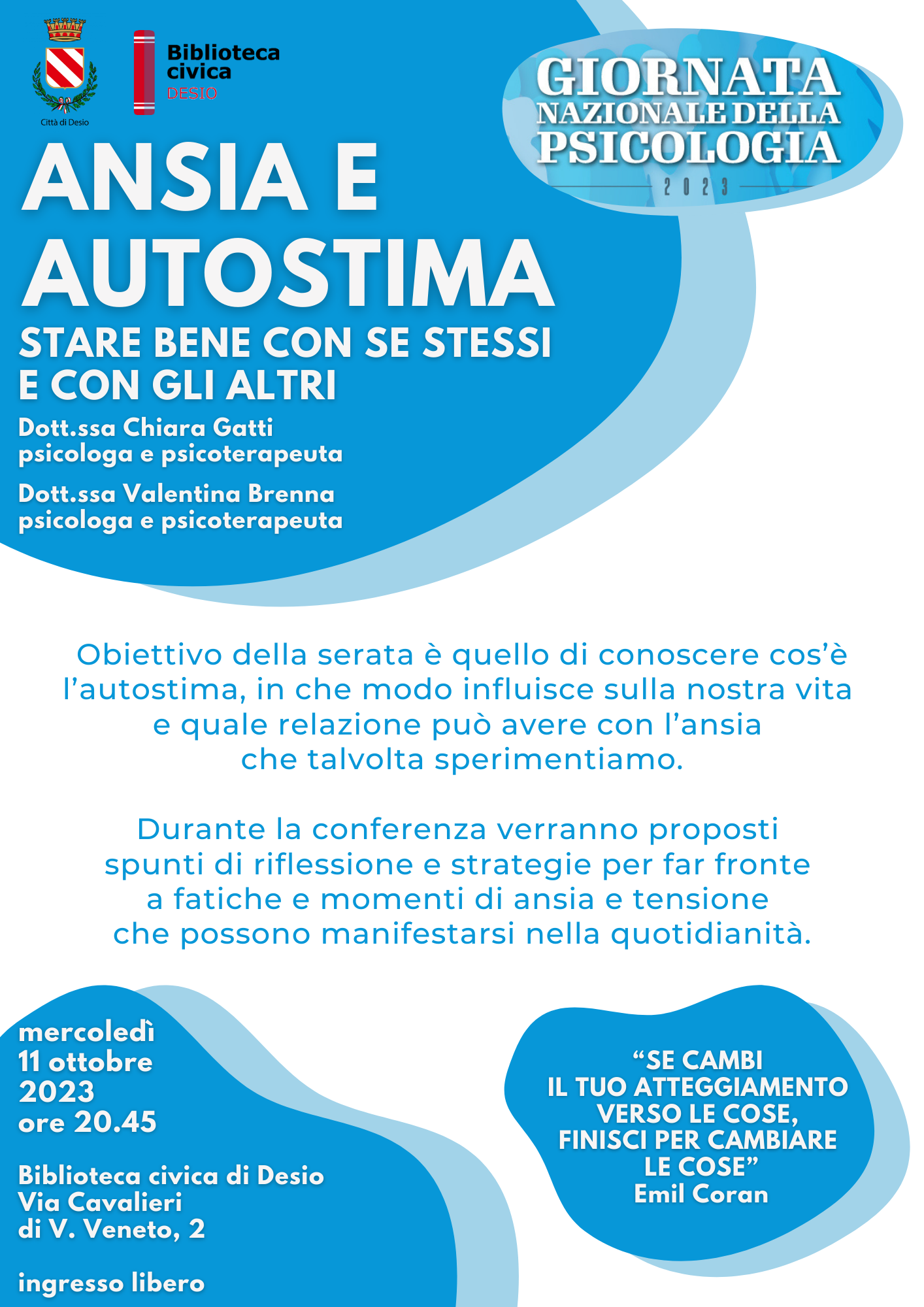 Giornata Nazionale della Psicologia: Ansia e Autostima, un incontro in Biblioteca per stare bene con se stessi e con gli altri