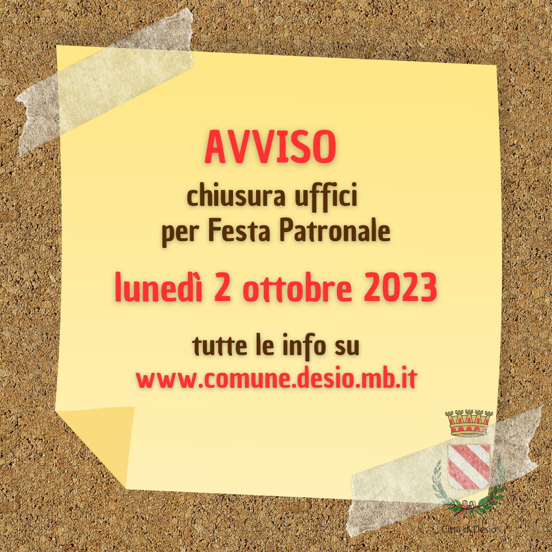 Chiusura uffici comunali lunedì 2 ottobre