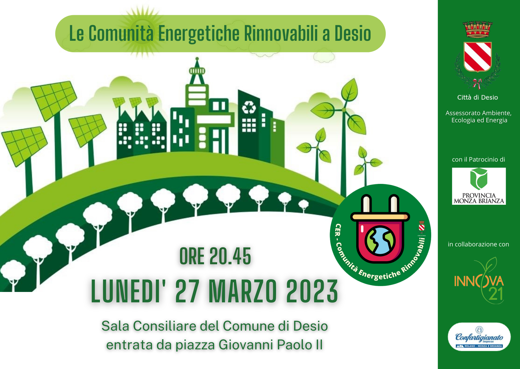 Desio promuove la produzione di Energia da Fonti Rinnovabili: nasce la Comunità Energetica Rinnovabile (CER)