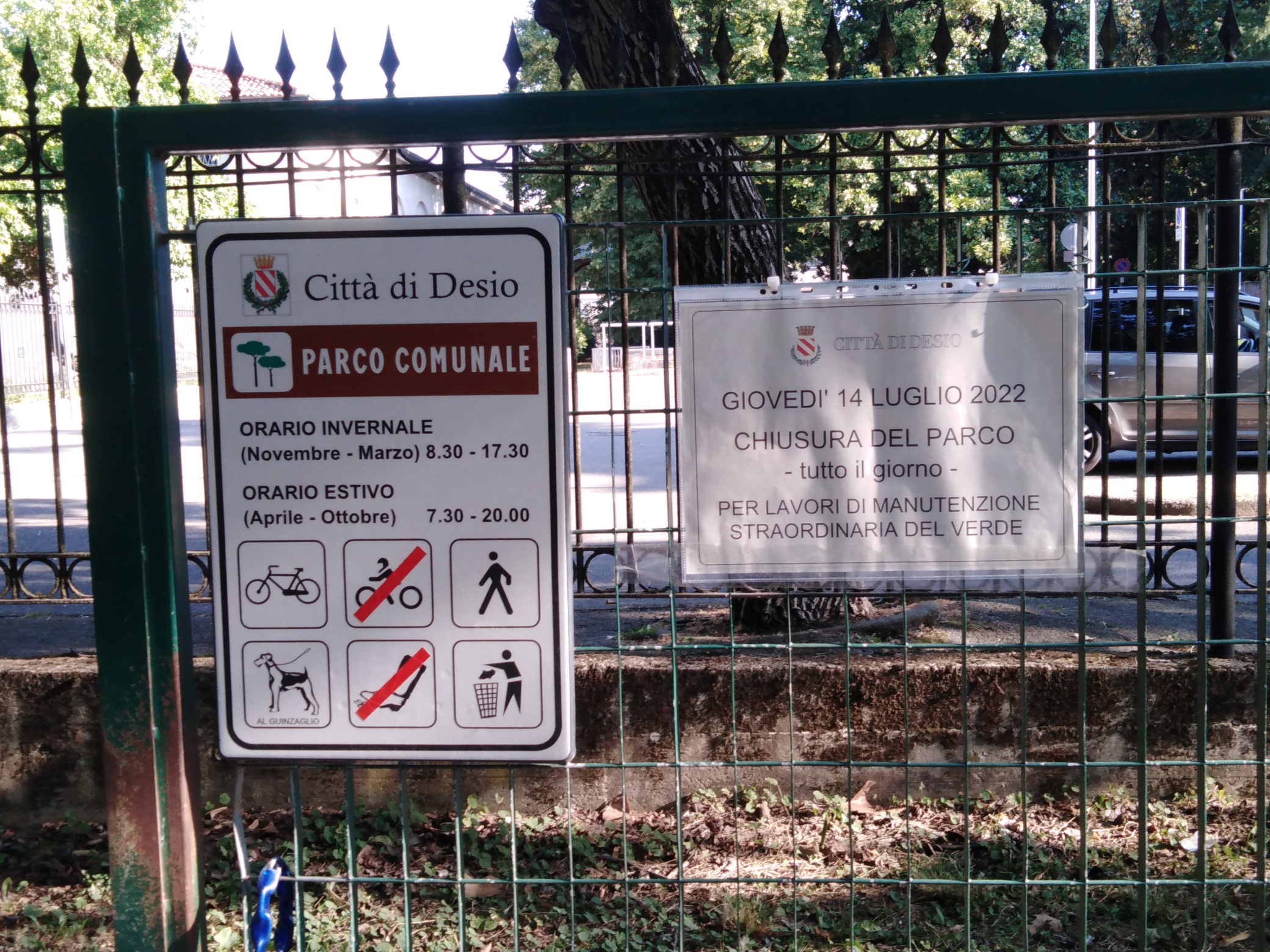 parco chiusura manutenzione