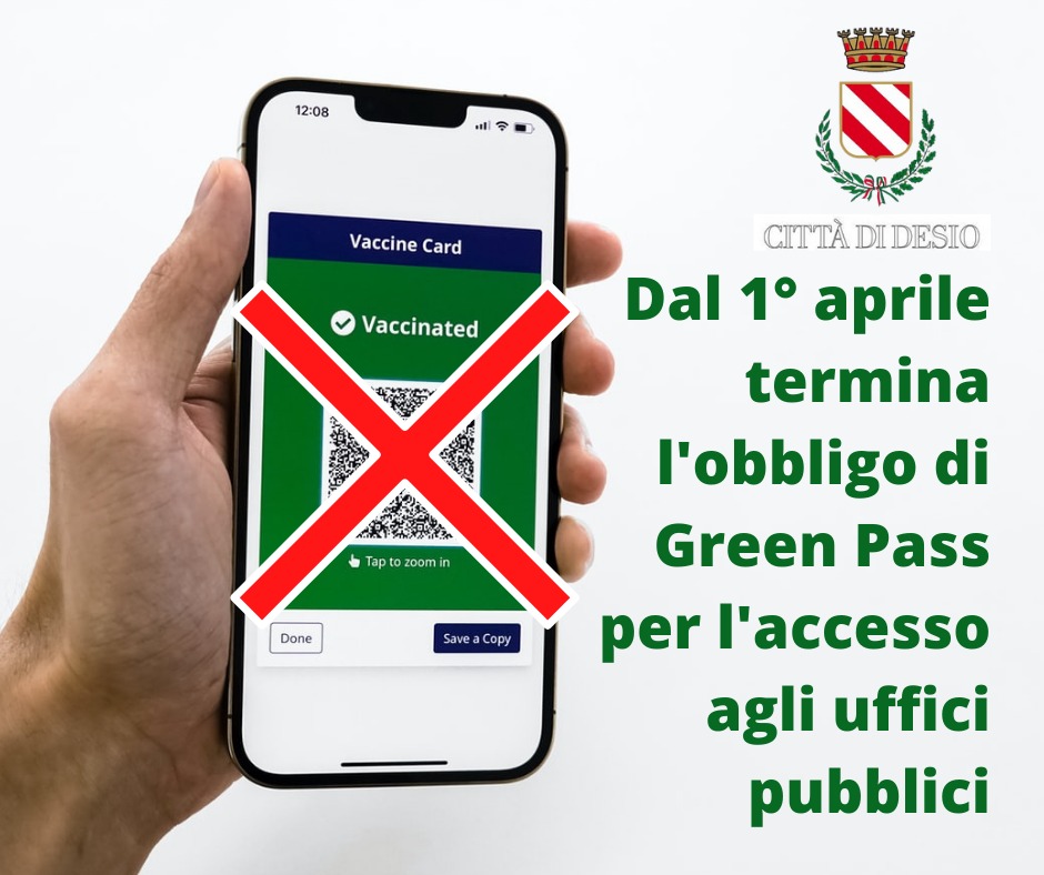 termine obbligo green pass Desio 1 aprile 2022