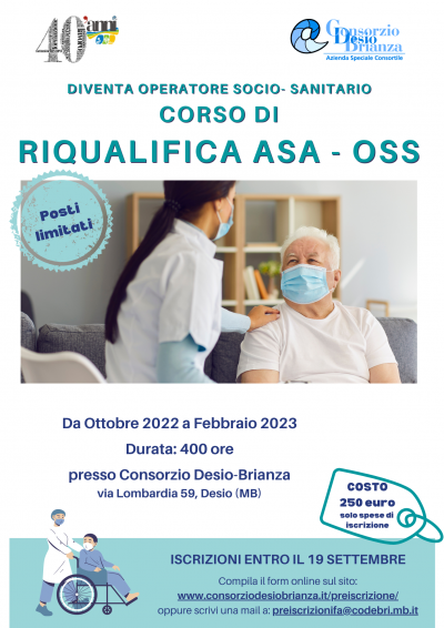 Formazione: in partenza ad ottobre un corso di riqualifica ASA in OSS