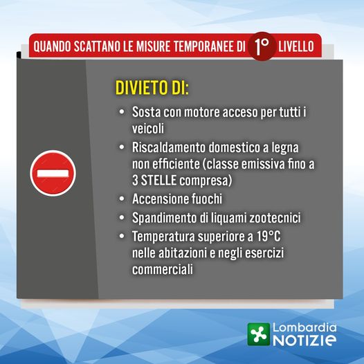 Qualità aria, dal 20 febbraio misure antismog di 1° livello anche a Monza Brianza