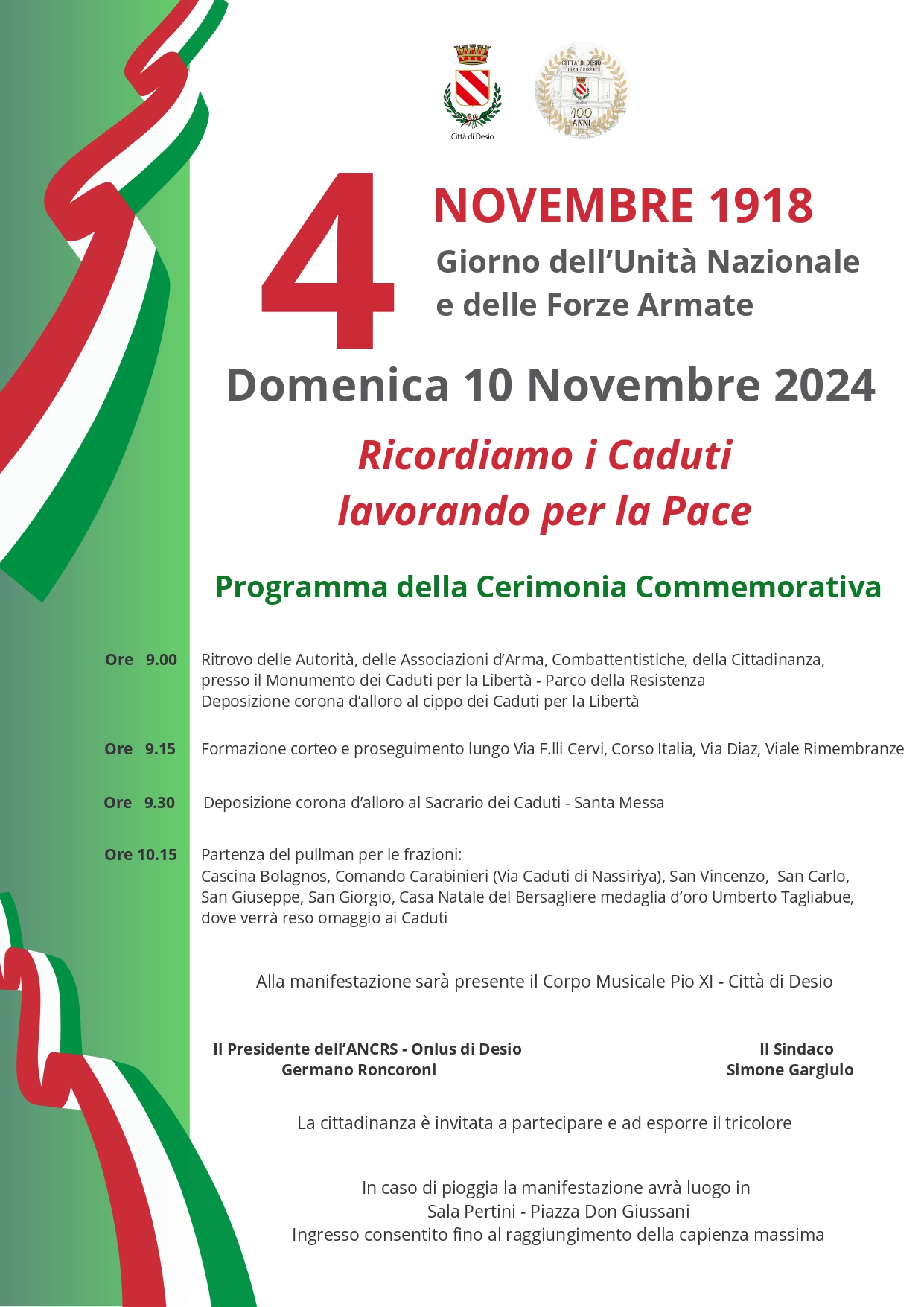 IV Novembre, la cerimonia commemorativa per i Caduti di guerra: “Ricordiamo i Caduti lavorando per la Pace”