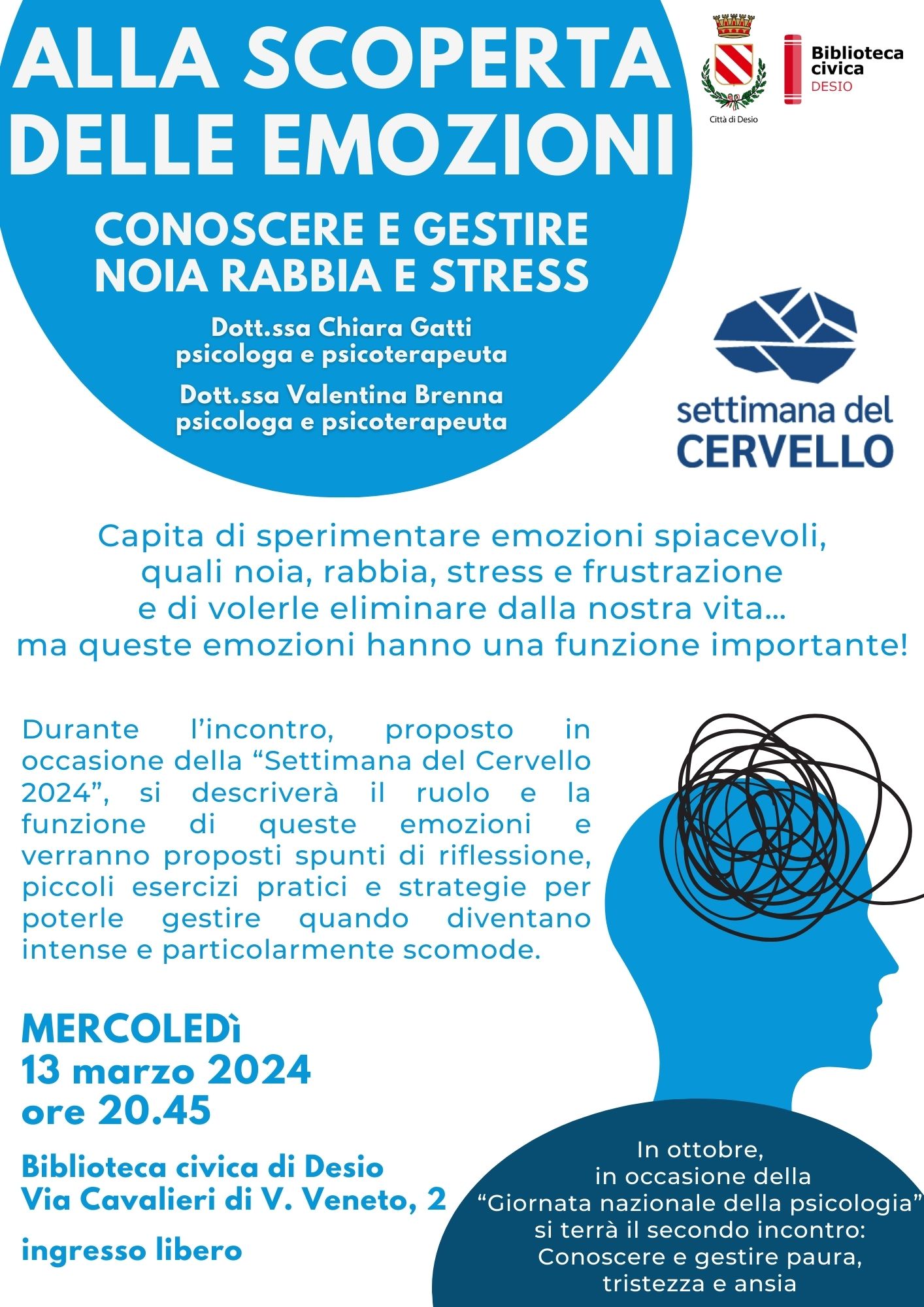 Settimana Mondiale del Cervello: a tu per tu con le emozioni. Conoscere e gestire NOIA, RABBIA e STRESS