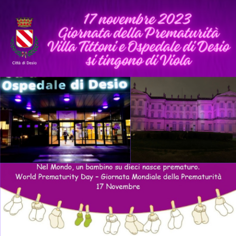 17 novembre, Giornata della Prematurità: Villa Tittoni e Ospedale di Desio si tingono di Viola