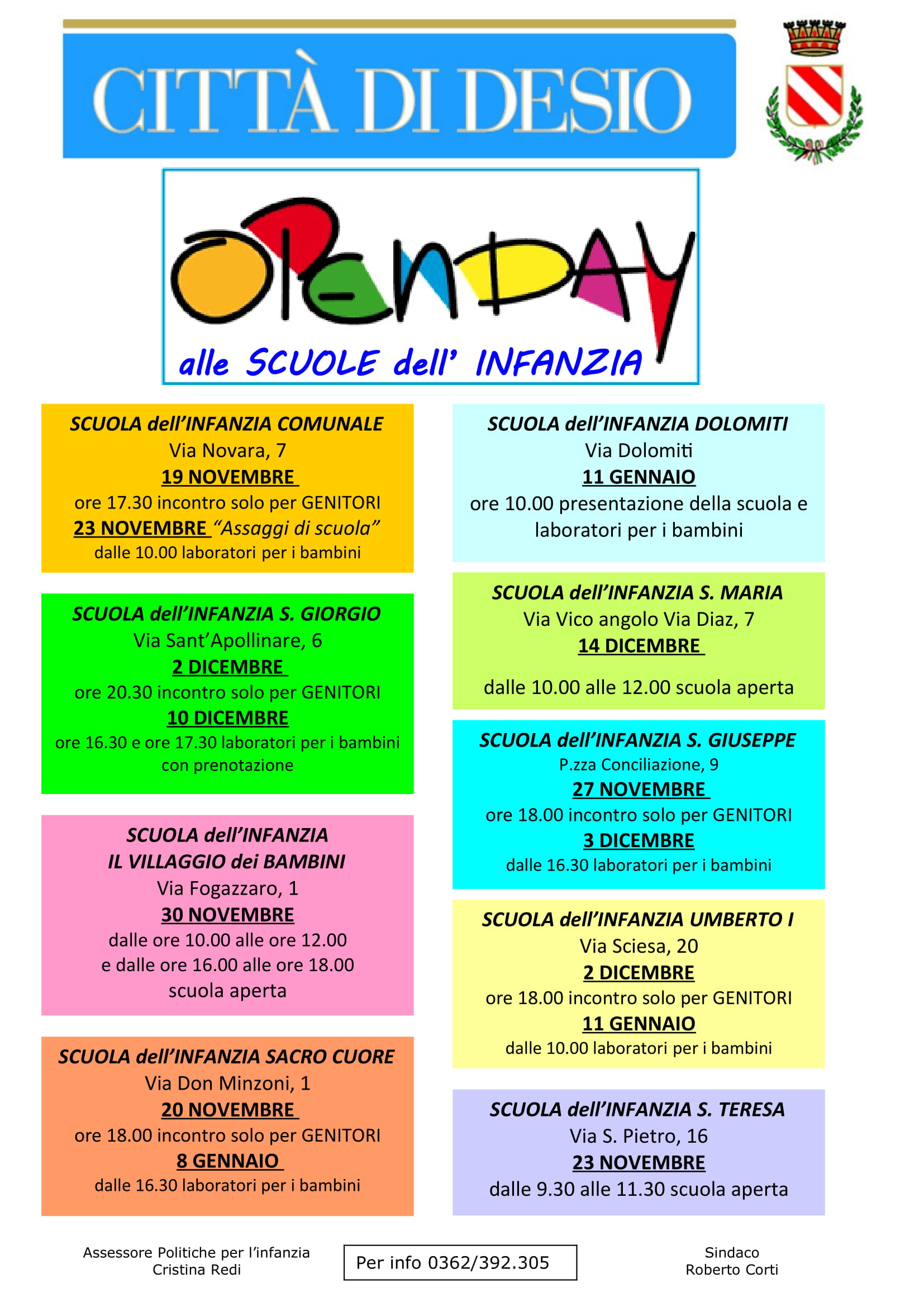 Open day Scuole dell'Infanzia, ecco tutti gli appuntamenti