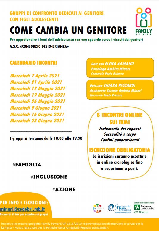 COME CAMBIA UN GENITORE, 8 incontri online per approfondire temi sull’adolescenza
