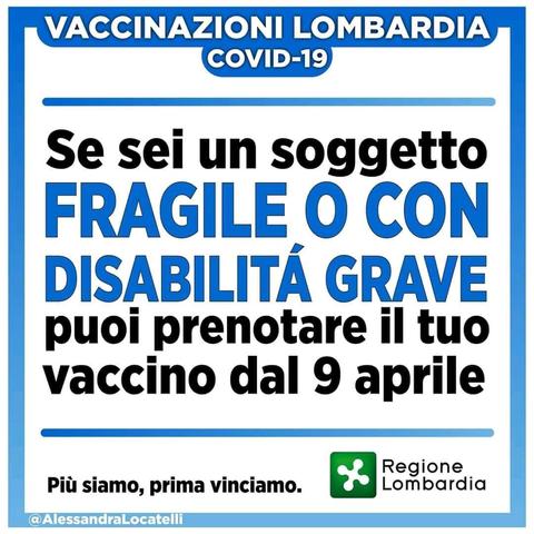 Vaccini, dal 9 aprile al via le prenotazioni per persone vulnerabili o con disabilità grave