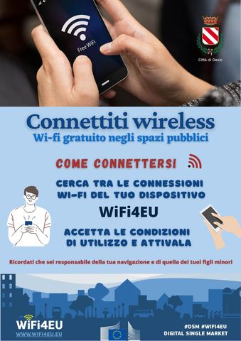Desio in rete con l'Europa: con WiFi4EU dal 26 aprile il servizio Wi-Fi pubblico e gratuito in Città
